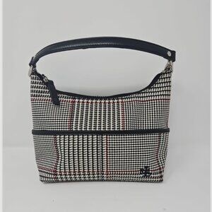 Ralph Lauren Houndstooth Plaid Shoulder Bag Purse Black White Red Hobo Satchel